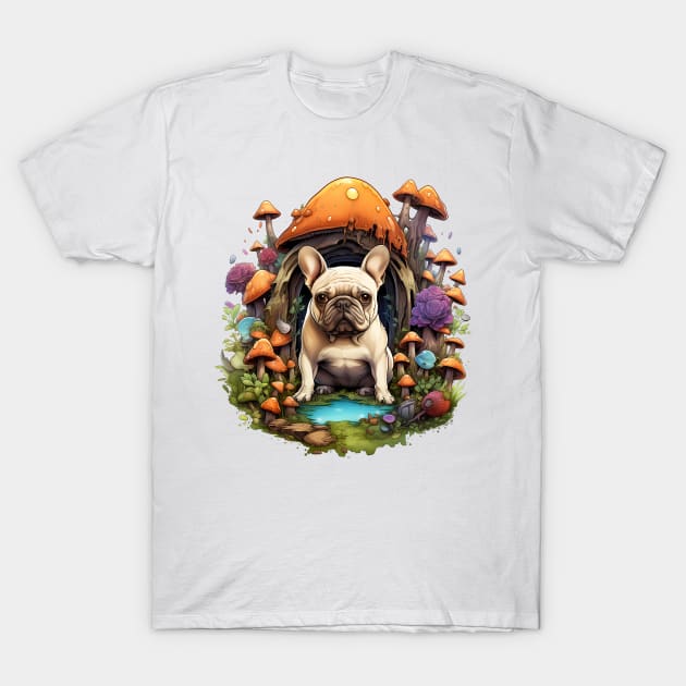 French Bulldog In a Fairy Forest T-Shirt by BisonPrintsCo